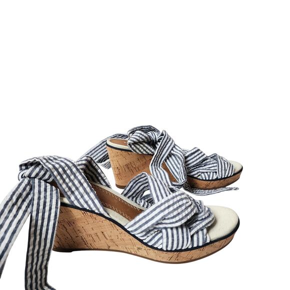 Sperry Topsider Striped Ankle Wrap/Tie Platform Espadrille Sandals Womens Sz 9M - Picture 1 of 11